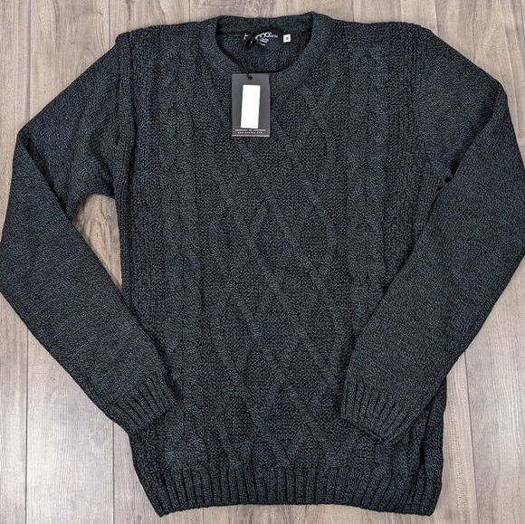 Boohoo Other - Mens Boohoo Black Cable Knit Crew Neck Sweater NWT
